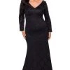 Formal Gowns La Femme - 29017SC Embellished V-neck Dress - 1 Pc Black In Size 16W Available
