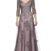 La Femme - 29205SC Floral Appliqued V-neck Formal Gown - 1 Pc Pink/Gray In Size 6 Available 2 La Femme - 29205SC Floral Appliqued V-neck Formal Gown - 1 Pc Pink/Gray In Size 6 Available