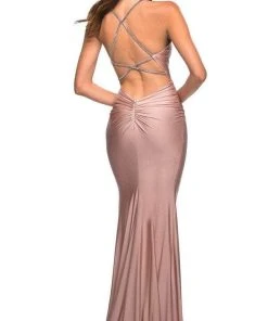 La Femme - 30446SC Bejeweled Deep V-neck Long Gown - 1 Pc Mauve In Size 2 Available
