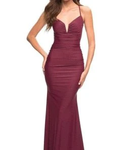 Formal Gowns La Femme - 30484SC Sleeveless V-neck Long Dress - 1 Pc Dark Berry In Size 2 Available
