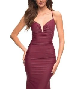 Formal Gowns La Femme - 30484SC Sleeveless V-neck Long Dress - 1 Pc Dark Berry In Size 2 Available 7 Formal Gowns La Femme - 30484SC Sleeveless V-neck Long Dress - 1 Pc Dark Berry In Size 2 Available