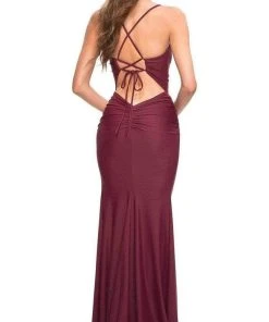 Formal Gowns La Femme - 30484SC Sleeveless V-neck Long Dress - 1 Pc Dark Berry In Size 2 Available 6 Formal Gowns La Femme - 30484SC Sleeveless V-neck Long Dress - 1 Pc Dark Berry In Size 2 Available