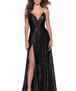 La Femme - Crisscross Back Sequined Dress With Slit 28276SC - 1 Pc Mint In Size 2 Available Formal Gowns