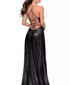 La Femme - Crisscross Back Sequined Dress With Slit 28276SC - 1 Pc Mint In Size 2 Available Formal Gowns