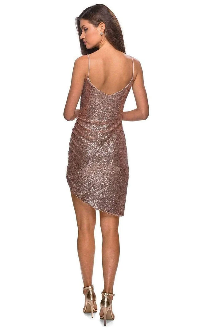 La Femme - Deep Sweetheart Sequined Short Dress 28227SC - 1 Pc Rose Gold In Size 4 Available 4 La Femme - Deep Sweetheart Sequined Short Dress 28227SC - 1 Pc Rose Gold In Size 4 Available