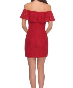 La Femme - Draped Lace Off Shoulder Short Dress 28147SC