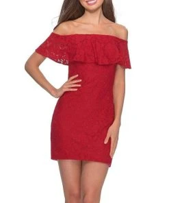 La Femme - Draped Lace Off Shoulder Short Dress 28147SC