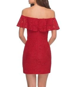 La Femme - Draped Lace Off Shoulder Short Dress 28147SC