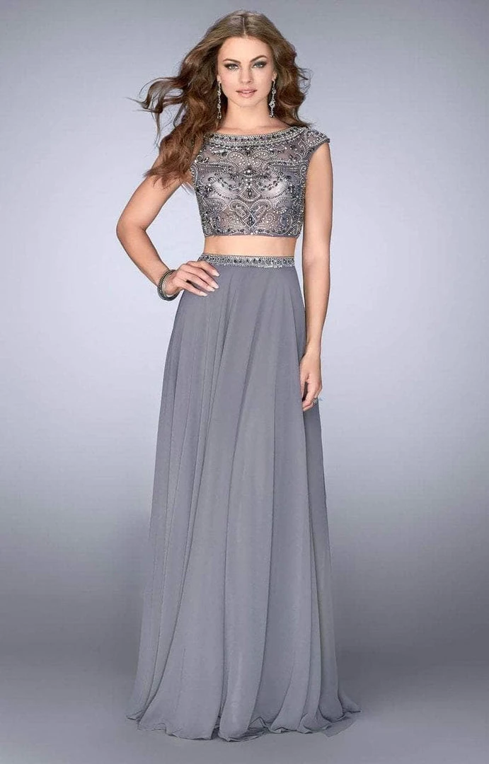 La Femme - Embellished Cap Sleeve Prom Dress 24493SC - 1 Pc Gunmetal In Size 6 Available 3 La Femme - Embellished Cap Sleeve Prom Dress 24493SC - 1 Pc Gunmetal In Size 6 Available