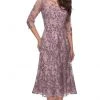 La Femme - Floral Embroidered Illusion Bateau Dress 27971SC - 1 Pc Dusty Lilac In Size 14 Available Cocktail Dresses