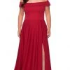 Formal Gowns La Femme - Foldover Off Shoulder Evening Gown 29007SC - 1 Pc Red In Size 12W Available 1 Formal Gowns La Femme - Foldover Off Shoulder Evening Gown 29007SC - 1 Pc Red In Size 12W Available