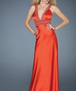 La Femme Gigi - 13580 Halter Plunging Jewel Evening Dress Formal Gowns