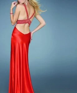 La Femme Gigi - 13580 Halter Plunging Jewel Evening Dress Formal Gowns