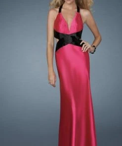 Formal Gowns La Femme Gigi - 14660 Deep V-Neck Halter Gown With Crisscross Back