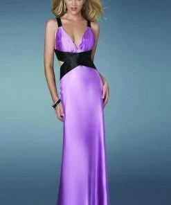 Formal Gowns La Femme Gigi - 14660 Deep V-Neck Halter Gown With Crisscross Back