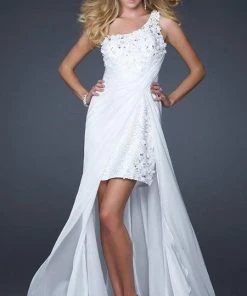 La Femme Gigi - 17218 Ethereal Floral Appliqued Asymmetrical Gown Formal Gowns