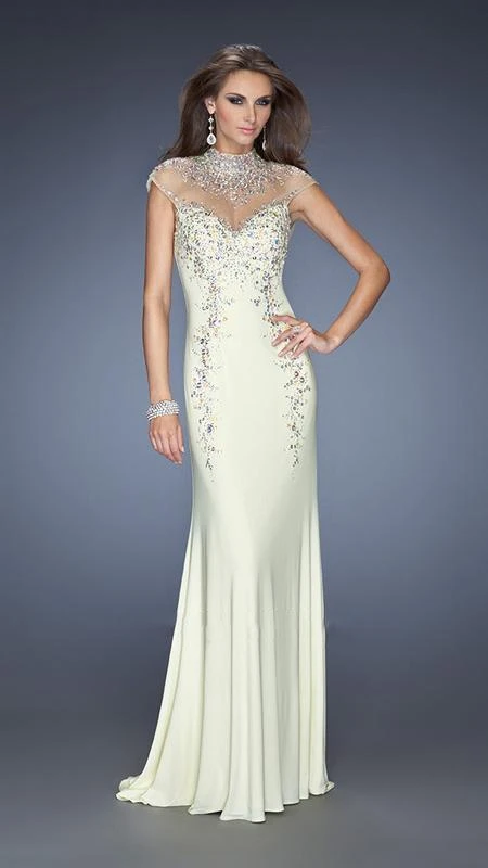 Formal Gowns La Femme Gigi - 19942 High Illusion Sheath Gown With Cap Sleeves 5 Formal Gowns La Femme Gigi - 19942 High Illusion Sheath Gown With Cap Sleeves