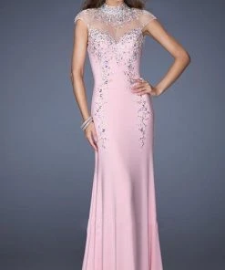 Formal Gowns La Femme Gigi - 19942 High Illusion Sheath Gown With Cap Sleeves