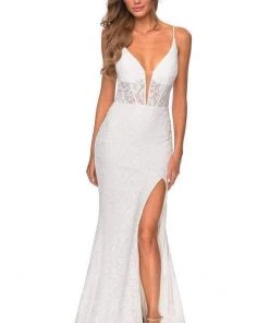 La Femme - Lace Corset High Slit Dress 28591SC Formal Gowns 11 La Femme - Lace Corset High Slit Dress 28591SC Formal Gowns