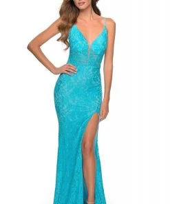 La Femme - Lace Corset High Slit Dress 28591SC Formal Gowns 10 La Femme - Lace Corset High Slit Dress 28591SC Formal Gowns