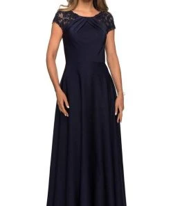 Formal Gowns La Femme - Lace Jewel Neck A-Line Dress 28100SC 11 Formal Gowns La Femme - Lace Jewel Neck A-Line Dress 28100SC