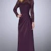 La Femme - Long Sleeve Beaded Lace Sheath Dress 23435SC - 1 Pc Plum In Size 4 Available Formal Gowns