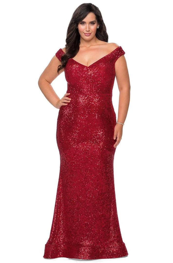 La Femme - Off Shoulder Evening Dress 28949SC - 1 Pc Red In Size 12W Available Formal Gowns 3 La Femme - Off Shoulder Evening Dress 28949SC - 1 Pc Red In Size 12W Available Formal Gowns
