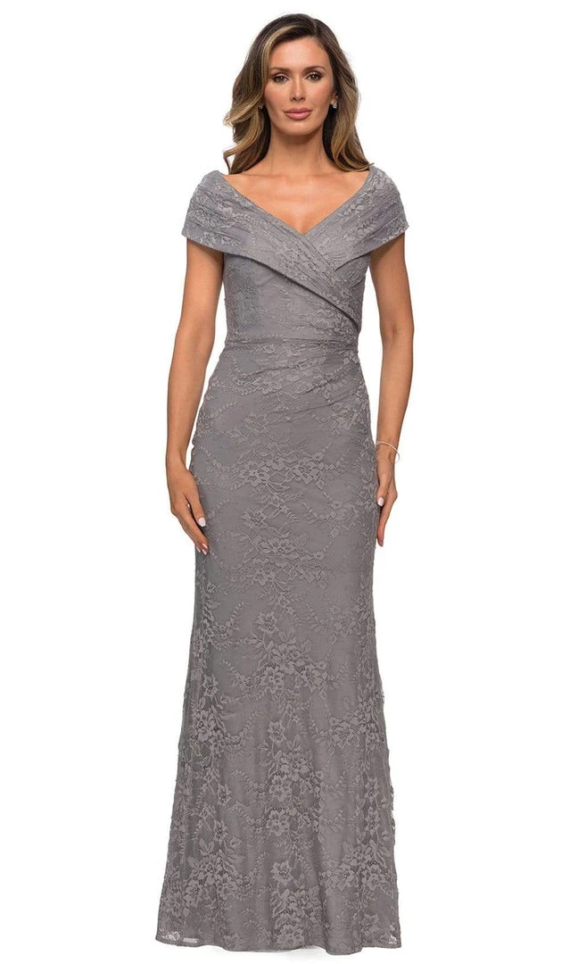 Formal Gowns La Femme - Off Shoulder Lace Sheath Dress 27982SC - 1 Pc Navy In Size 2 Available 5 Formal Gowns La Femme - Off Shoulder Lace Sheath Dress 27982SC - 1 Pc Navy In Size 2 Available