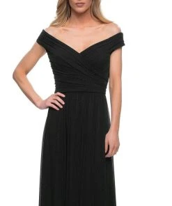 La Femme - Off Shoulder Ruched Evening Dress 29168SC - 1 Pc Wine In Size 14 Available Formal Gowns