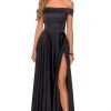 La Femme - Off Shoulder Satin A-Line Dress 28978SC - 1 Pc Black In Size 18 Available Formal Gowns 1 La Femme - Off Shoulder Satin A-Line Dress 28978SC - 1 Pc Black In Size 18 Available Formal Gowns