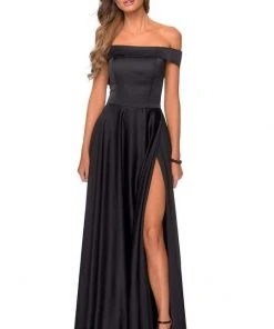 La Femme - Off Shoulder Satin A-Line Dress 28978SC - 1 Pc Black In Size 18 Available Formal Gowns