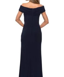 Formal Gowns La Femme - Pleat-Ornate Off Shoulder Jersey Dress 27959SC - 1 Pc Navy In Size 8 Available 7 Formal Gowns La Femme - Pleat-Ornate Off Shoulder Jersey Dress 27959SC - 1 Pc Navy In Size 8 Available