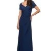 Formal Gowns La Femme - Pleat-Ornate Short Sleeve A-Line Dress 27855SC - 1 Pc Navy In Size 6 Available