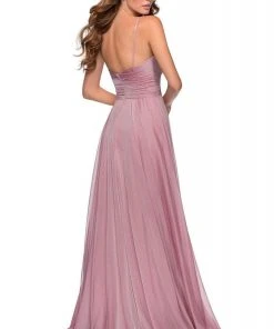 La Femme - Pleated Ornate Chiffon High Slit Dress 28611SC Formal Gowns