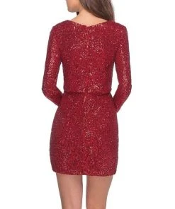 La Femme - Plunging V-Neck Sequined Short Dress 28316SC Cocktail Dresses