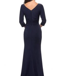 Formal Gowns La Femme - Quarter Sleeve Draped High Slit Dress 28197SC 8 Formal Gowns La Femme - Quarter Sleeve Draped High Slit Dress 28197SC