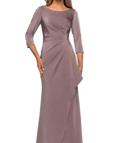 Formal Gowns La Femme - Quarter Sleeve Draped High Slit Dress 28197SC 9 Formal Gowns La Femme - Quarter Sleeve Draped High Slit Dress 28197SC
