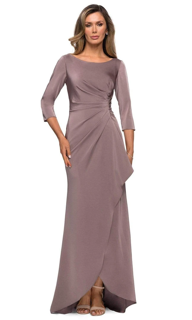 Formal Gowns La Femme - Quarter Sleeve Draped High Slit Dress 28197SC 5 Formal Gowns La Femme - Quarter Sleeve Draped High Slit Dress 28197SC