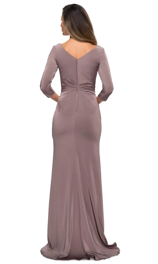 Formal Gowns La Femme - Quarter Sleeve Draped High Slit Dress 28197SC 6 Formal Gowns La Femme - Quarter Sleeve Draped High Slit Dress 28197SC