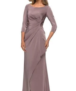 Formal Gowns La Femme - Quarter Sleeve Draped High Slit Dress 28197SC 11 Formal Gowns La Femme - Quarter Sleeve Draped High Slit Dress 28197SC