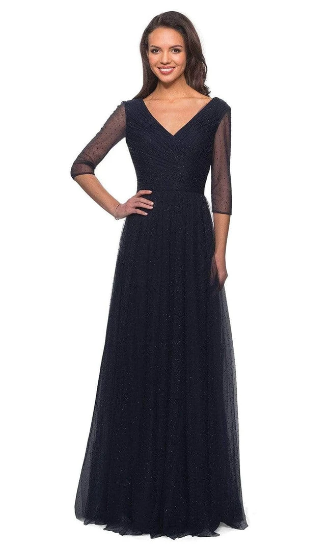 La Femme - Quarter Sleeve Glitter Formal Dress 28097SC - 1 Pc Navy In Size 12 Available Formal Gowns 3 La Femme - Quarter Sleeve Glitter Formal Dress 28097SC - 1 Pc Navy In Size 12 Available Formal Gowns