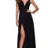 La Femme - Ruche-Ornate High Slit A-Line Dress 28547SC Formal Gowns