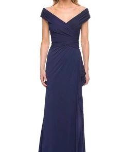 Formal Gowns La Femme - Ruched Off Shoulder Formal Dress 30040SC - 1 Pc Gunmetal In Size 6 Available