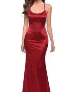 La Femme - Scoop Neck Stretch Fitted Satin Gown 29858SC - 1 Pc Red In Size 4 Available