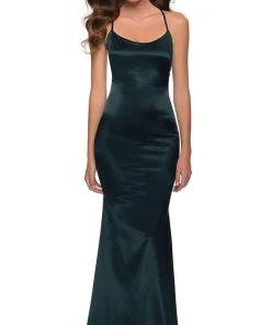 La Femme - Scoop Neck Stretch Fitted Satin Gown 29858SC - 1 Pc Red In Size 4 Available