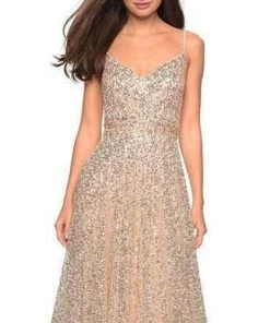 La Femme - Sequin-Ornate A-line Dress 27747SC - 1 Pc Gold In Size 14 Available 5 La Femme - Sequin-Ornate A-line Dress 27747SC - 1 Pc Gold In Size 14 Available