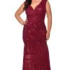Plus Size Dresses La Femme - Sequined Faux Wrap Gown 28962SC - 1 Pc Wine In Size 12W Available 1 Plus Size Dresses La Femme - Sequined Faux Wrap Gown 28962SC - 1 Pc Wine In Size 12W Available