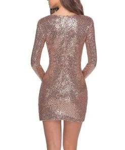 La Femme - Sequined Long Sleeve Sheath Dress 28219SC - 1 Pc Rose Gold In Size 14 Available Cocktail Dresses