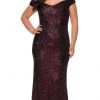 La Femme - Sequined Off-Shoulder Sheath Dress 28795SC - 1 Pc Wine In Size 12W Available Formal Gowns