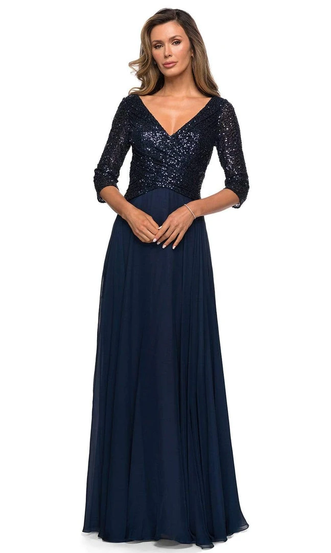 La Femme - Sequined Quarter Length Sleeve Gown 27998SC Formal Gowns 3 La Femme - Sequined Quarter Length Sleeve Gown 27998SC Formal Gowns